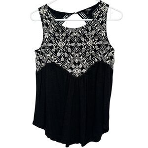 Lucky Brand Women's Black & White Embroidered Sleeveless Tank Size Small